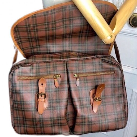 MRALPH LAUREN Tartan Plaid Brown Green Crossbody Messenger Laptop Carry-On Bag - Picture 3 of 17